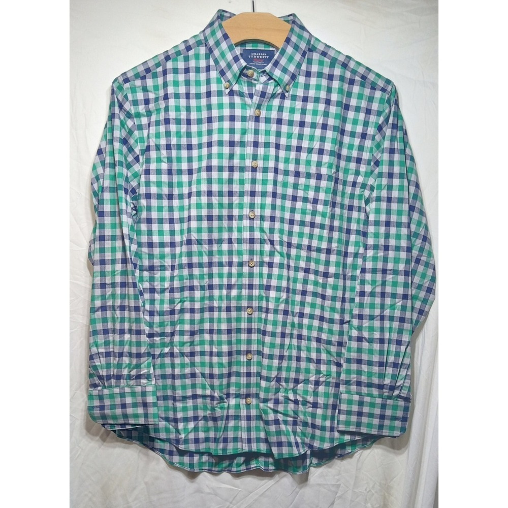 Charles‎ Tyrwhitt Weekend Shirt Mens L Green Long Sleeve Button Up London Plaid